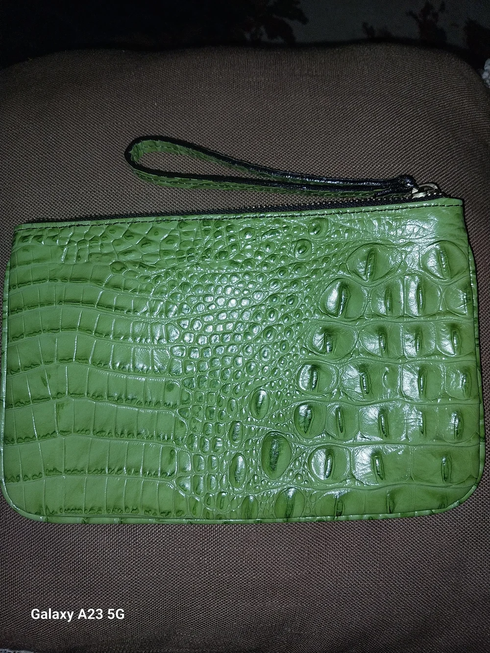 Brahmin Green Croc Embossed Wristlet/ Clutch Gold Hardware Zipper Enclosure